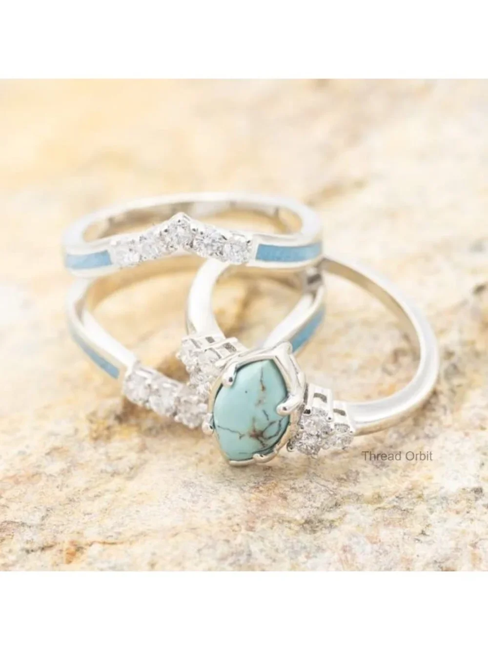 3 PCS Natural Turquoise Diamond Ring Set - Bohemian Stackable Knuckle Rings